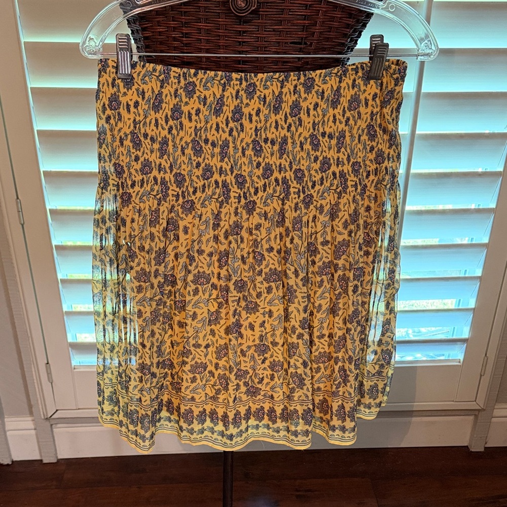 Max Studio Yellow and Blue Floral A-Line Skirt